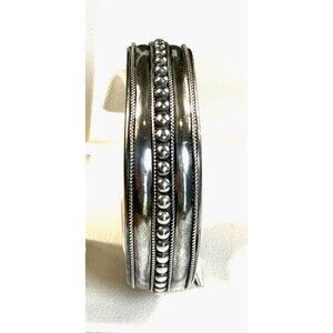 FAS 925 Sterling Silver Beaded Caviar Rope Cuff Bracelet Vintage Ethnic 23.38g⁠